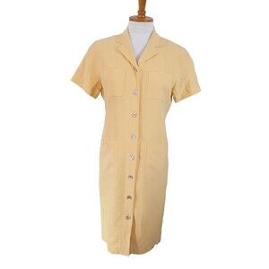 Evan Picone Yellow Linen/Silk Button Front Short Sleeve Dress Size 4